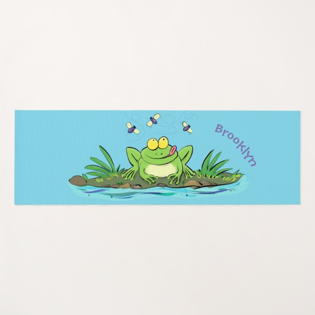 Cute green hungry frog cartoon illustration yoga mat (Front (Horizontal))