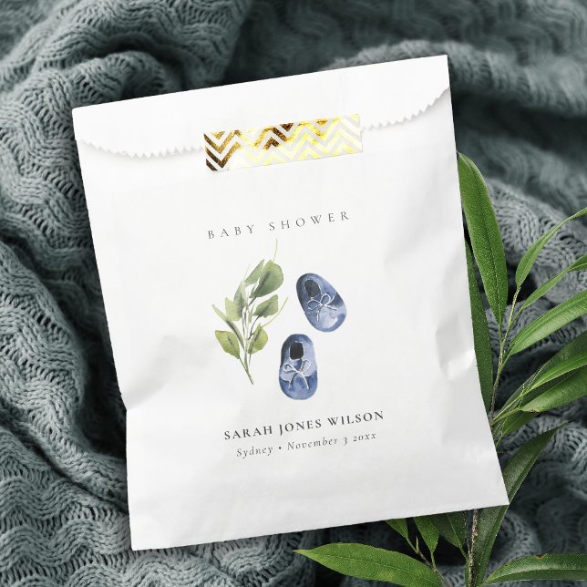 Cute Green Ink Blue Boy Shoes Foliage Baby Shower Favour Bag (Creator Uploaded)