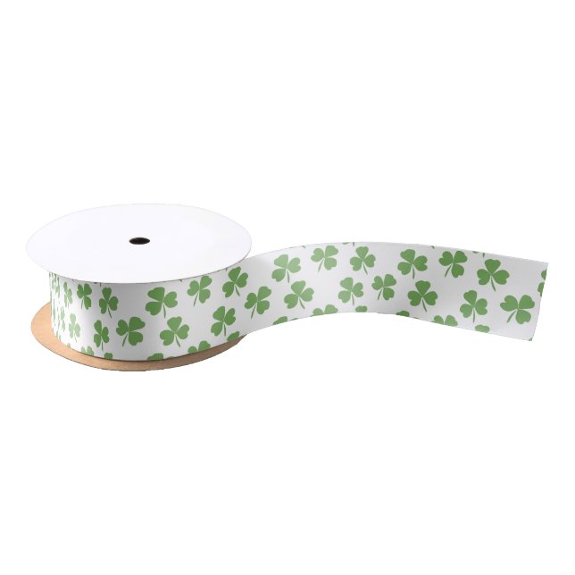 Cute Green Irish Shamrock Clover Pattern Ribbon Satin Ribbon (Spool)