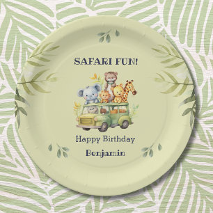 Cute Green Jungle Animal Safari Birthday Paper Plate