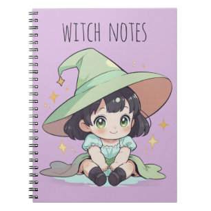 Cute Green Kawaii Baby Witch Girl Spiral  Notebook