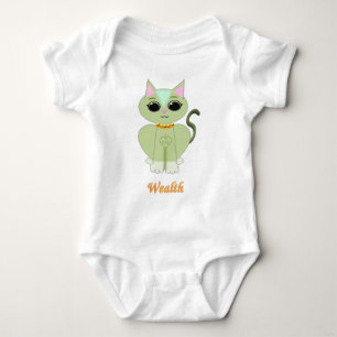 Cute green kitty cat cartoon baby bodysuit