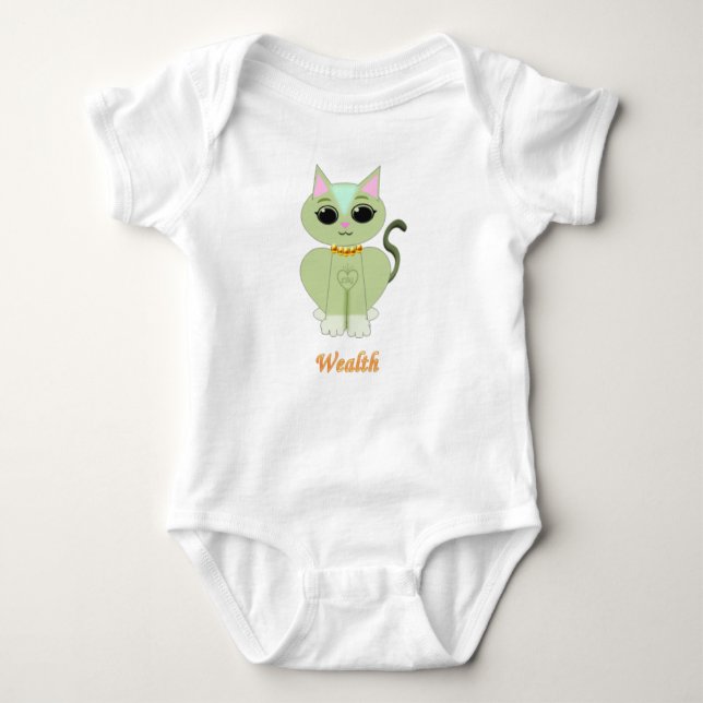 Cute green kitty cat cartoon baby bodysuit (Front)