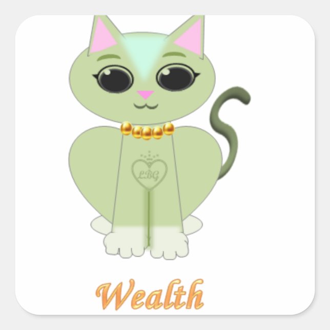 Cute green kitty cat cartoon square sticker (Front)