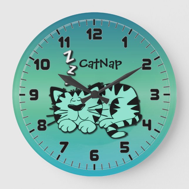 Cute Green Kitty Cat Nap Wall Clock (Front)