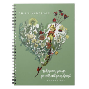 Cute Green Lady Bug Inspirational Adventure Quote Notebook