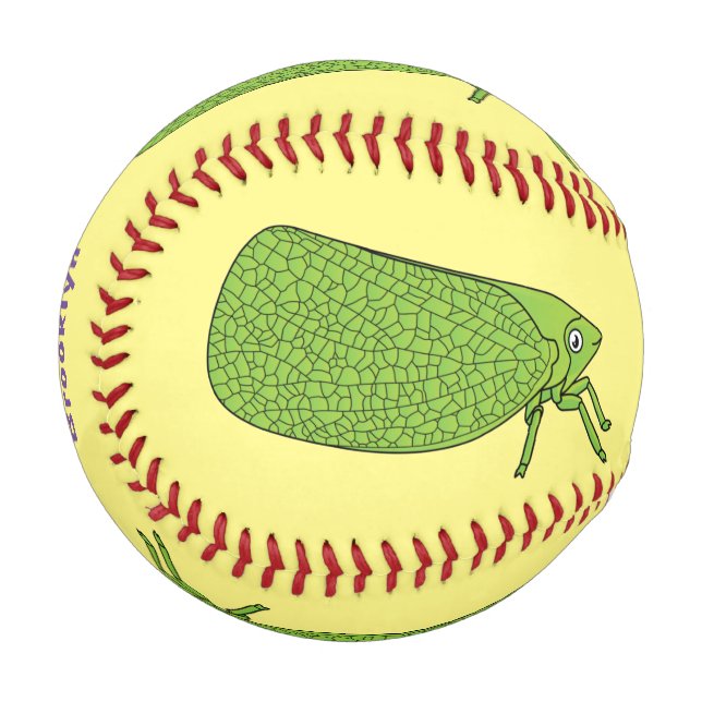 Cute green leaf hopper insect cartoon illustration baseball (Front Left)
