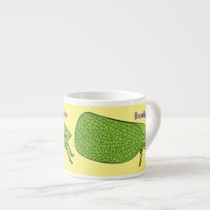 Cute green leaf hopper insect cartoon illustration espresso cup