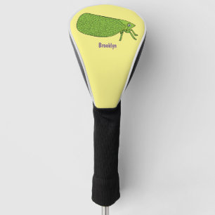 Cute green leaf hopper insect cartoon illustration golf head cover