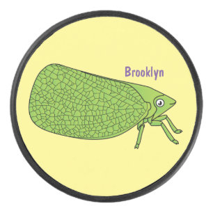 Cute green leaf hopper insect cartoon illustration hockey puck
