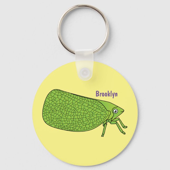 Cute green leaf hopper insect cartoon illustration key ring (Front)