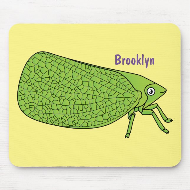Cute green leaf hopper insect cartoon illustration mouse pad (Front)