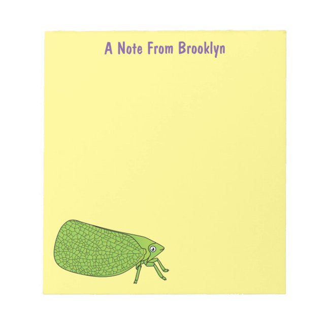 Cute green leaf hopper insect cartoon illustration notepad (Front)