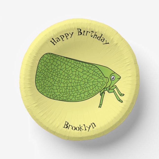 Cute green leaf hopper insect cartoon illustration paper plate (Front)