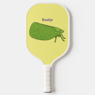 Cute green leaf hopper insect cartoon illustration pickleball paddle