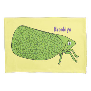 Cute green leaf hopper insect cartoon illustration pillowcase