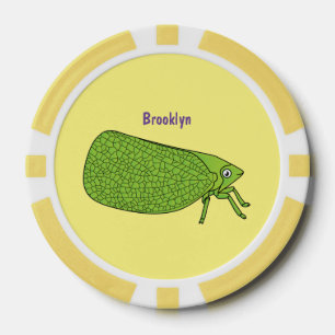 Cute green leaf hopper insect cartoon illustration poker chips
