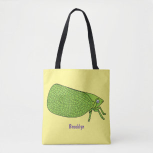 Cute green leaf hopper insect cartoon illustration tote bag