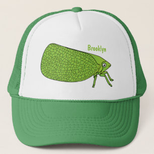 Cute green leaf hopper insect cartoon illustration trucker hat