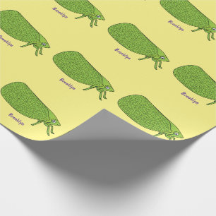 Cute green leaf hopper insect cartoon illustration wrapping paper