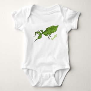 Cute green leaf insect cartoon illustration baby bodysuit