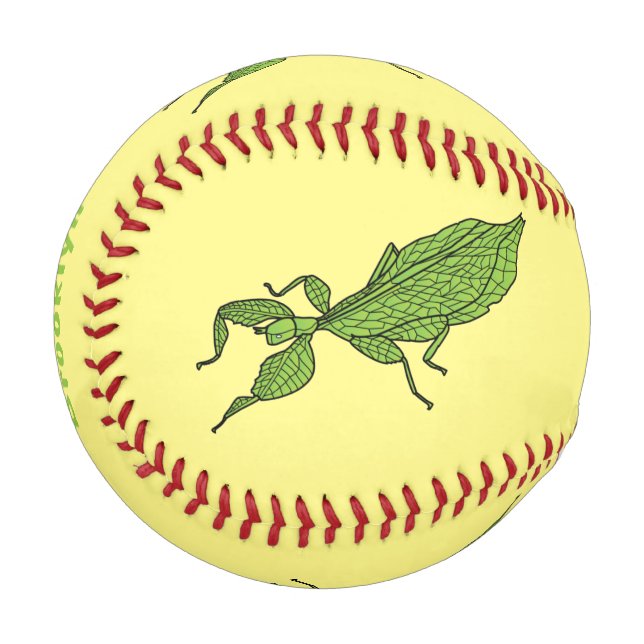Cute green leaf insect cartoon illustration baseball (Front Left)