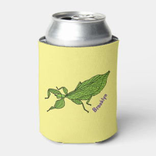 Cute green leaf insect cartoon illustration can cooler