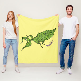 Cute green leaf insect cartoon illustration fleece blanket