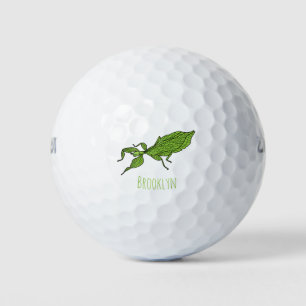 Cute green leaf insect cartoon illustration golf balls