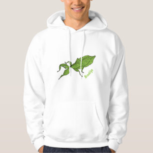 Cute green leaf insect cartoon illustration hoodie