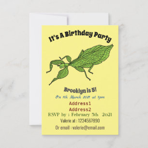 Cute green leaf insect cartoon illustration invitation