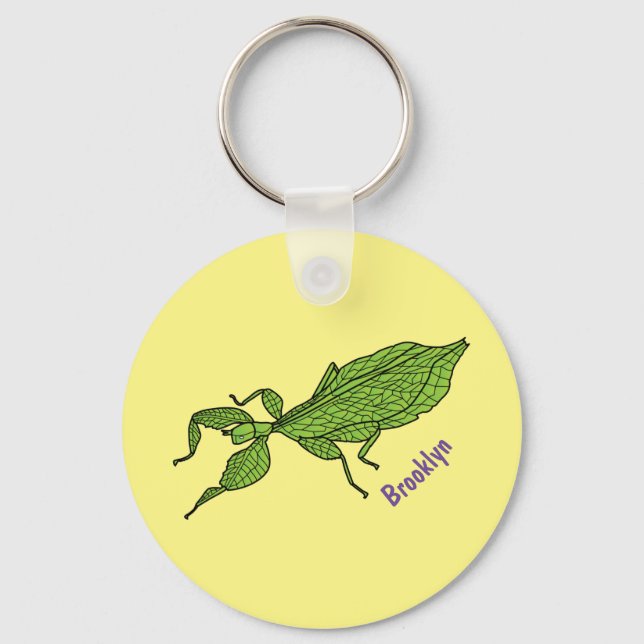 Cute green leaf insect cartoon illustration key ring (Front)