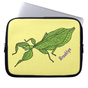 Cute green leaf insect cartoon illustration laptop sleeve