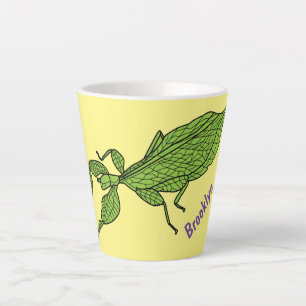 Cute green leaf insect cartoon illustration latte mug