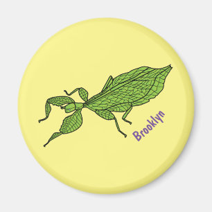 Cute green leaf insect cartoon illustration magnet