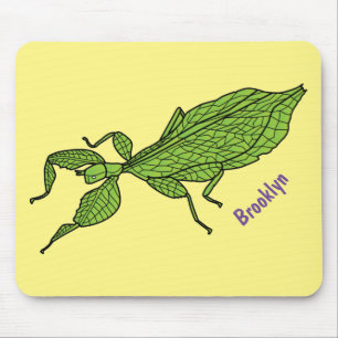 Cute green leaf insect cartoon illustration mouse pad