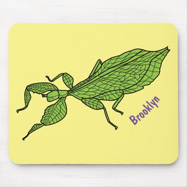 Cute green leaf insect cartoon illustration mouse pad (Front)