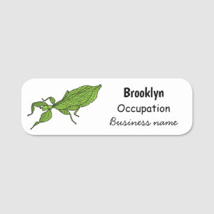 Cute green leaf insect cartoon illustration name tag