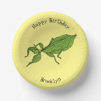 Cute green leaf insect cartoon illustration