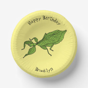 Cute green leaf insect cartoon illustration paper plate
