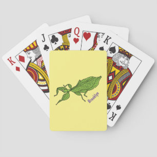 Cute green leaf insect cartoon illustration playing cards