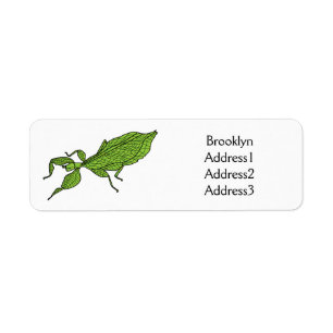 Cute green leaf insect cartoon illustration return address label
