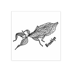 Cute green leaf insect cartoon illustration rubber stamp
