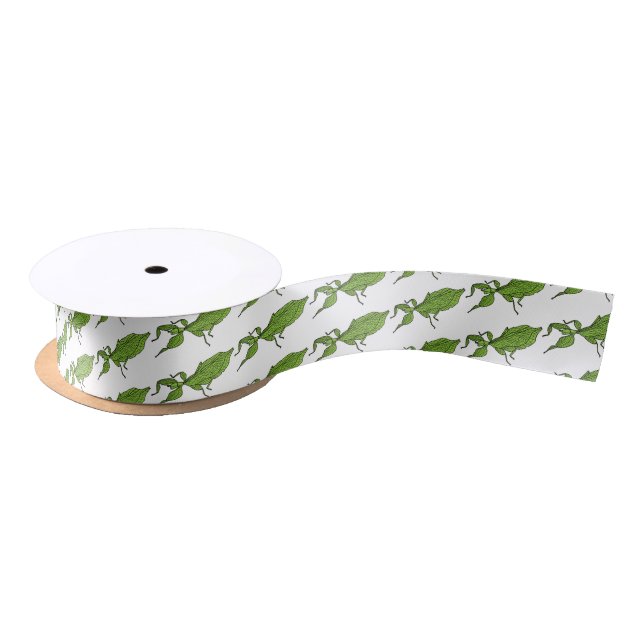 Cute green leaf insect cartoon illustration  satin ribbon (Spool)