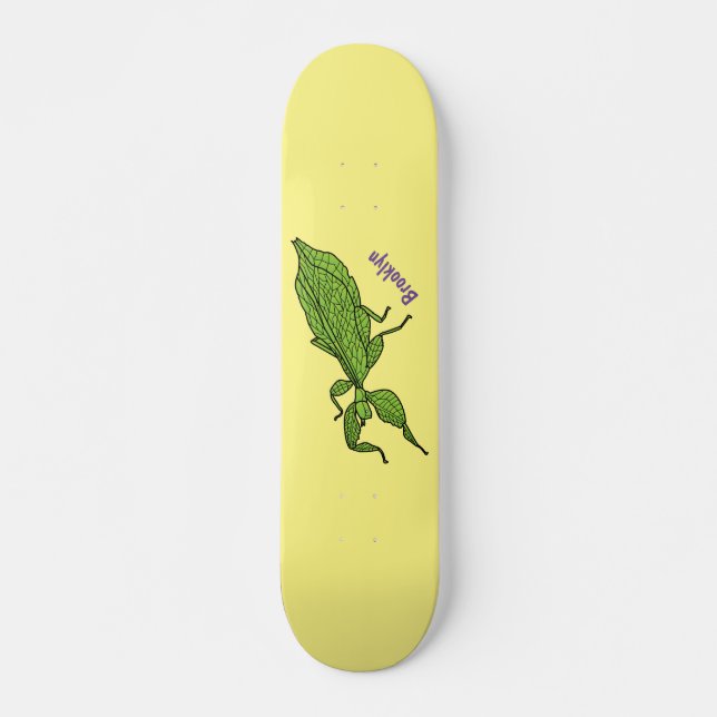 Cute green leaf insect cartoon illustration  skateboard (Front)