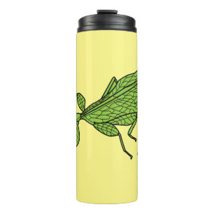 Cute green leaf insect cartoon illustration thermal tumbler