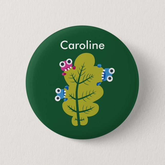 Cute green leaf nature lover name 6 cm round badge (Front)