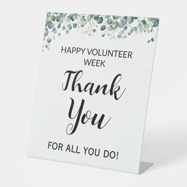 Cute green leaves Volunteer thank you Pedestal Sign (Front)