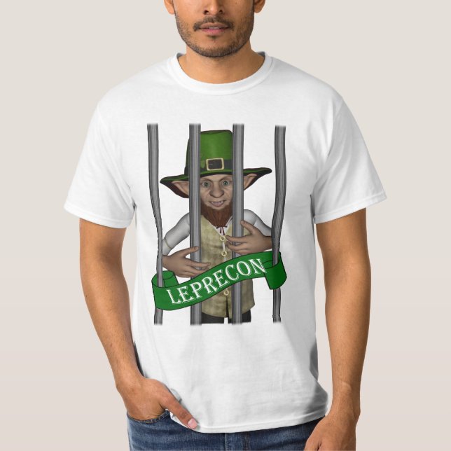 Cute Green leprechaun behind bars T-Shirt (Front)