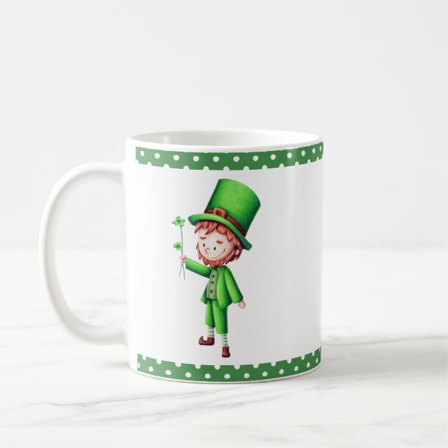 Cute Green Leprechaun Coffee Mug (Left)